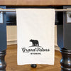 Bear Silhouette w/ City, State - Cotton Tea Towel