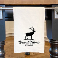 Buck Silhouette w/ City, State - Cotton Tea Towel