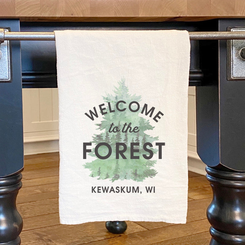 Welcome to the Forest w/ City, State - Cotton Tea Towel
