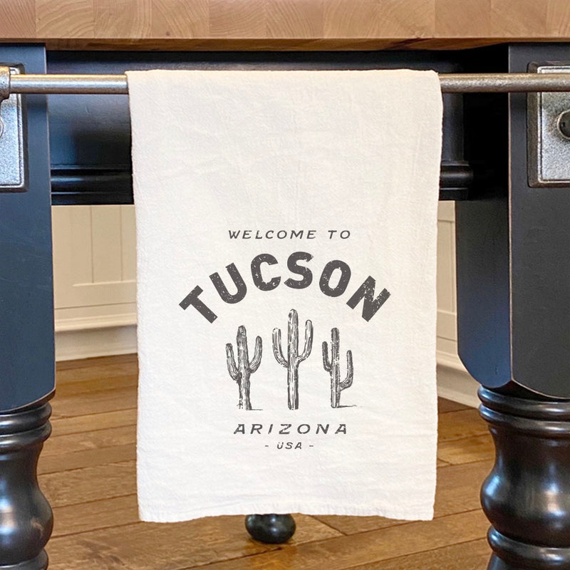 Saguaro Cactus w/ City, State - Cotton Tea Towel