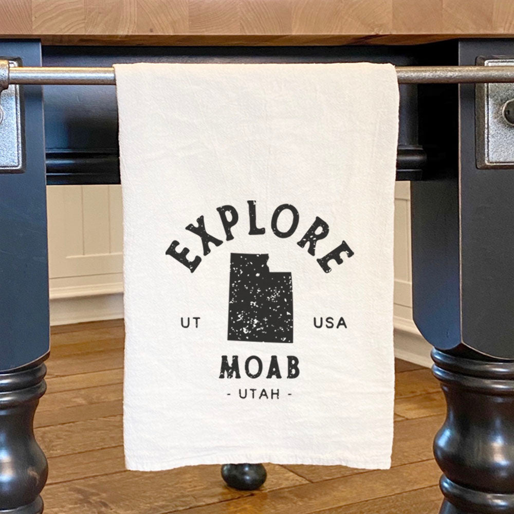 Explore State w/ City, State - Custom Cotton Tea Towel