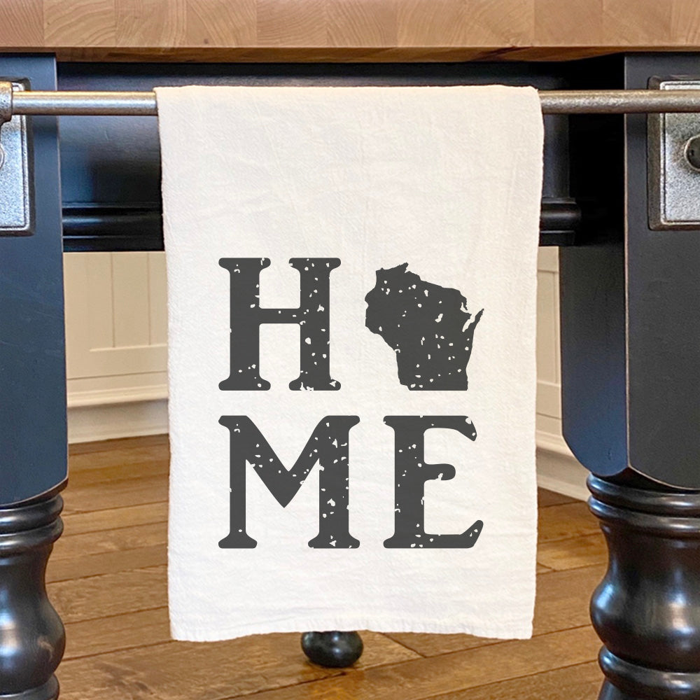 Distressed Home w/ State - Custom Cotton Tea Towel