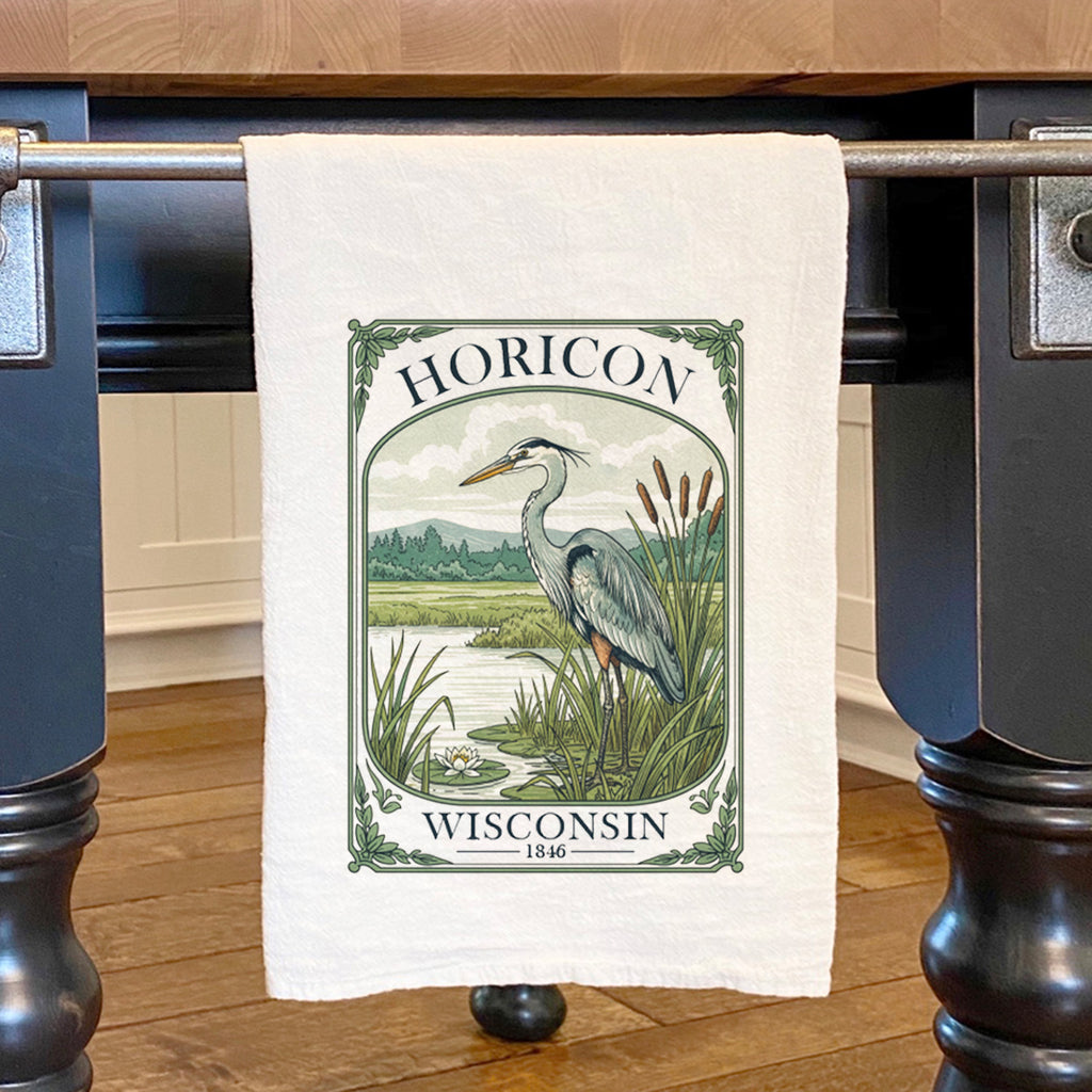 Vintage Blue Heron Tea Tin - Custom Cotton Tea Towel
