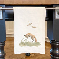 Watercolor Fox Scene - Cotton Tea Towel