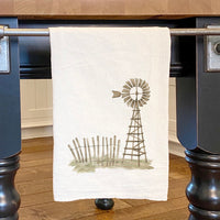 Watercolor Weathervane Scene - Cotton Tea Towel