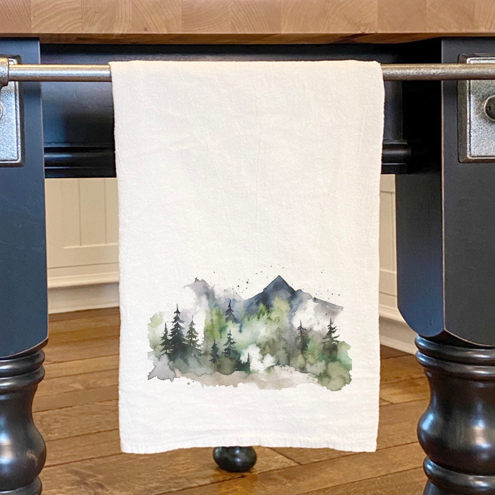 Misty Green Mountains - Customizable Cotton Tea Towel