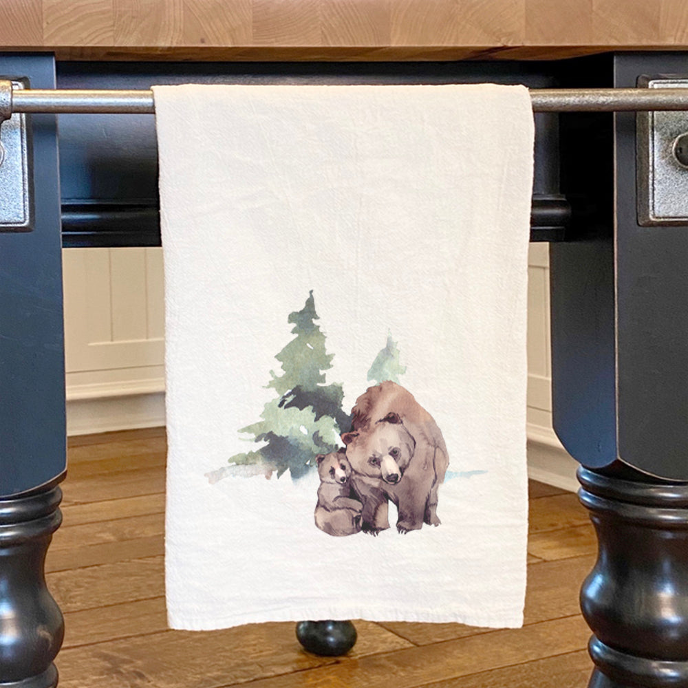 Watercolor Bear Scene - Customizable Cotton Tea Towel