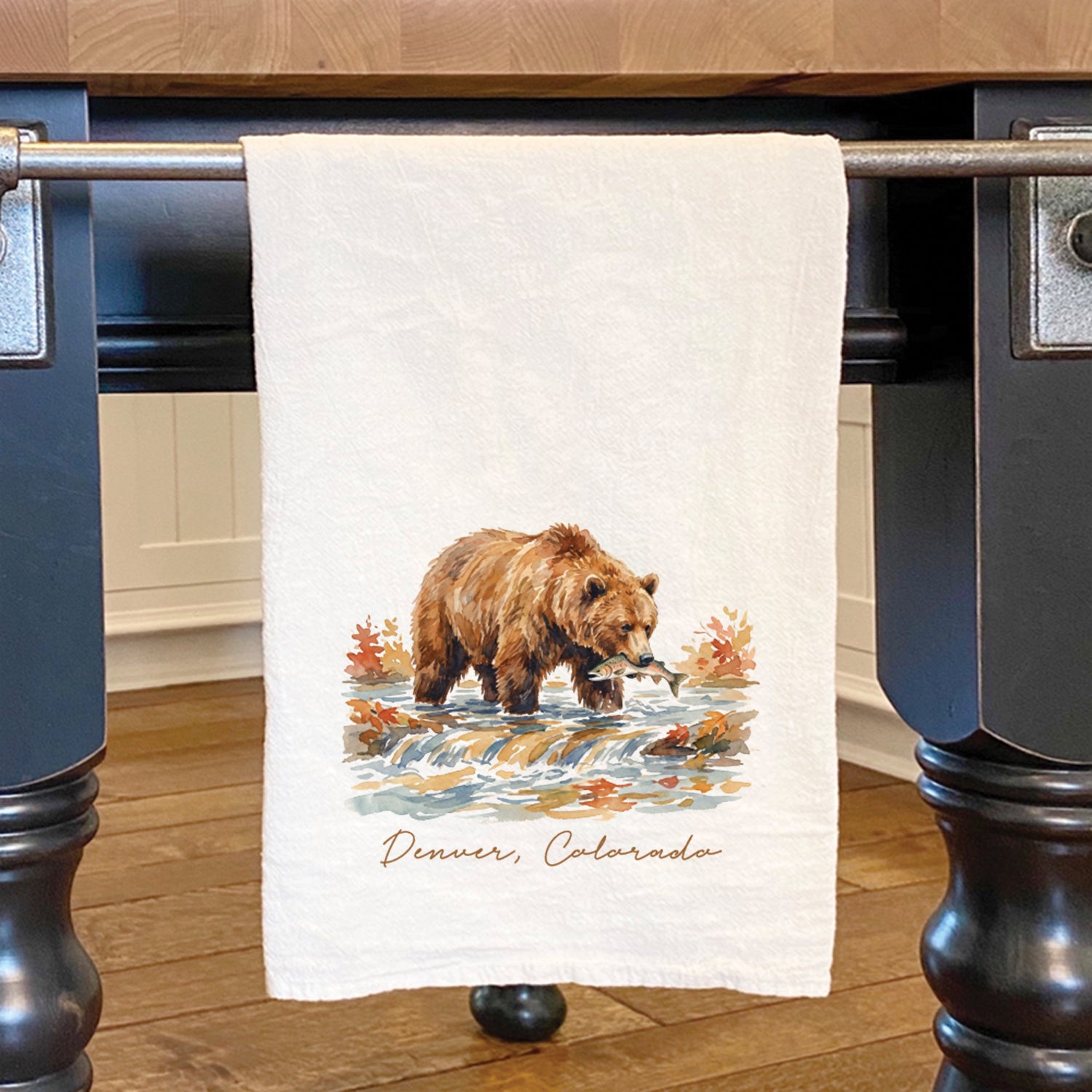 Bear River Scene - Custom Cotton Tea Towel