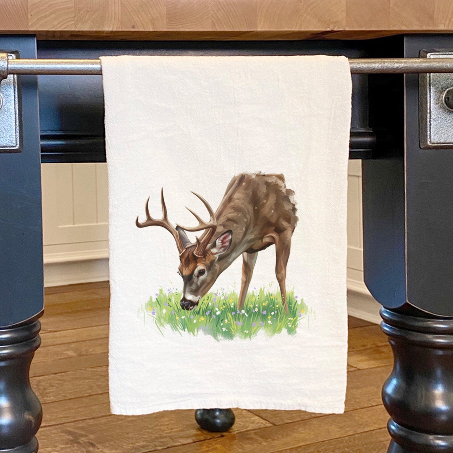 Buck in Spring Meadow - Oil Paint - Cotton Tea Towel