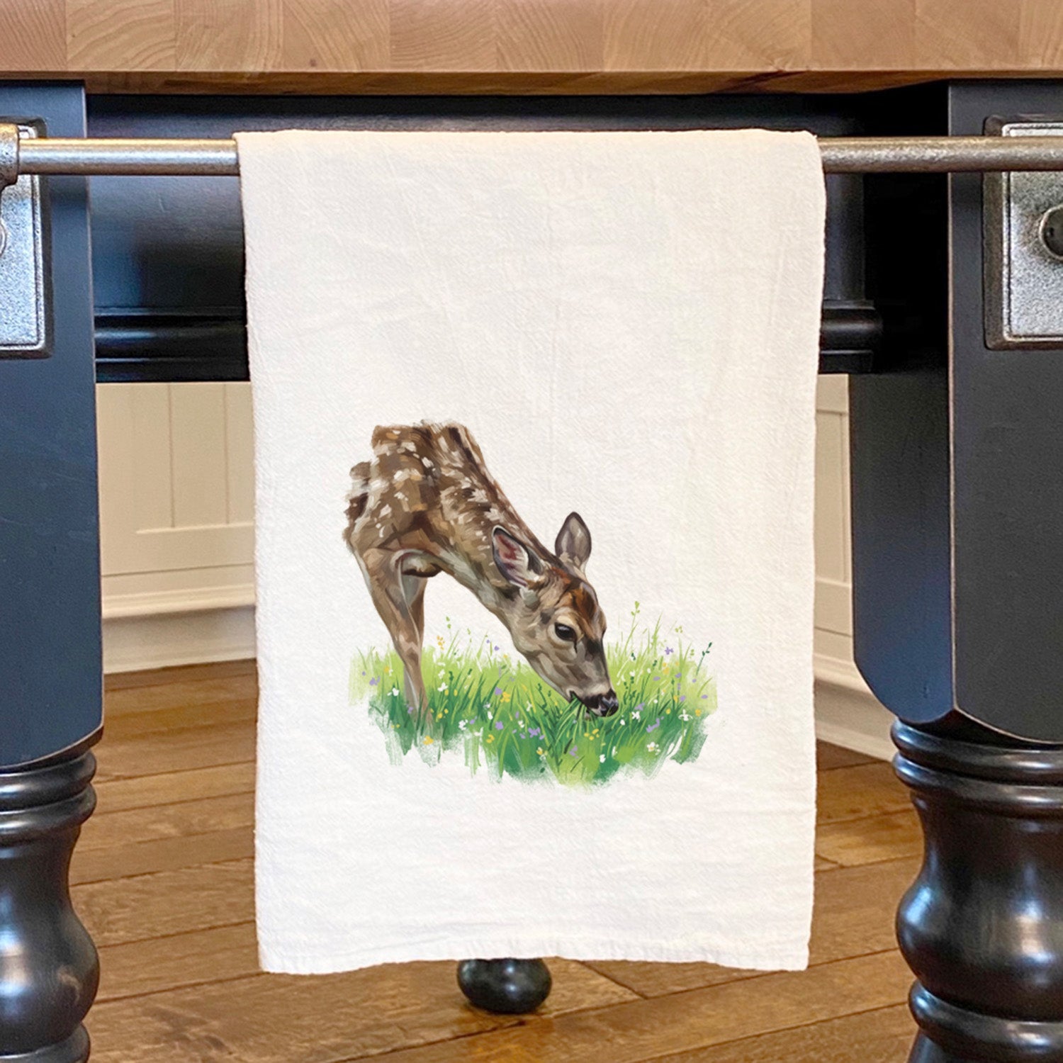 Doe in Spring Meadow - Oil Paint - Cotton Tea Towel