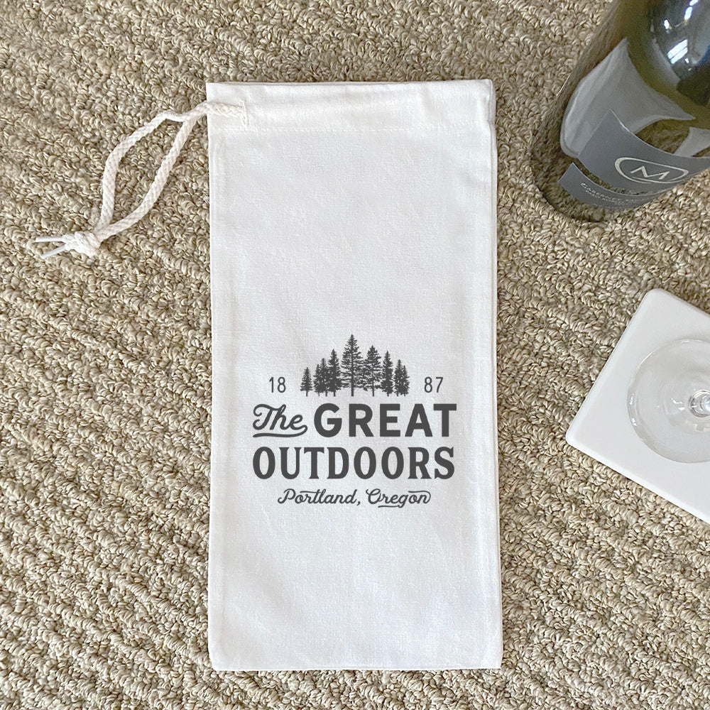 Great Outdoors w/ City, State - Custom Canvas Wine Bag