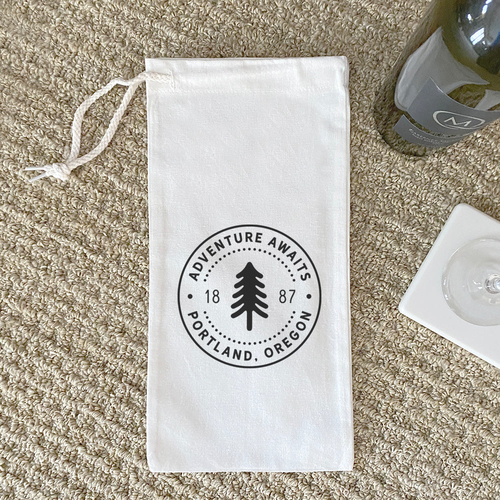 Tree Stamp w/ City, State - Custom Canvas Wine Bag