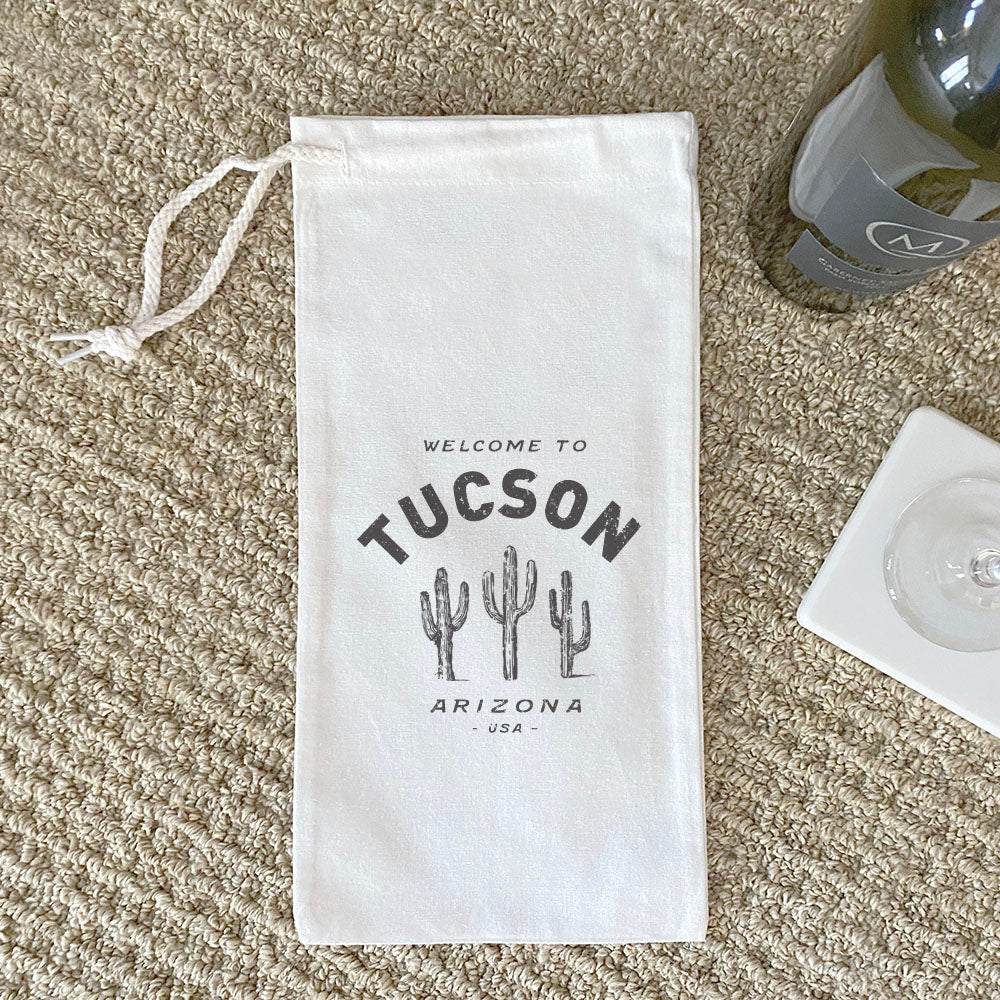 Saguaro Cactus w/ City, State - Custom Canvas Wine Bag