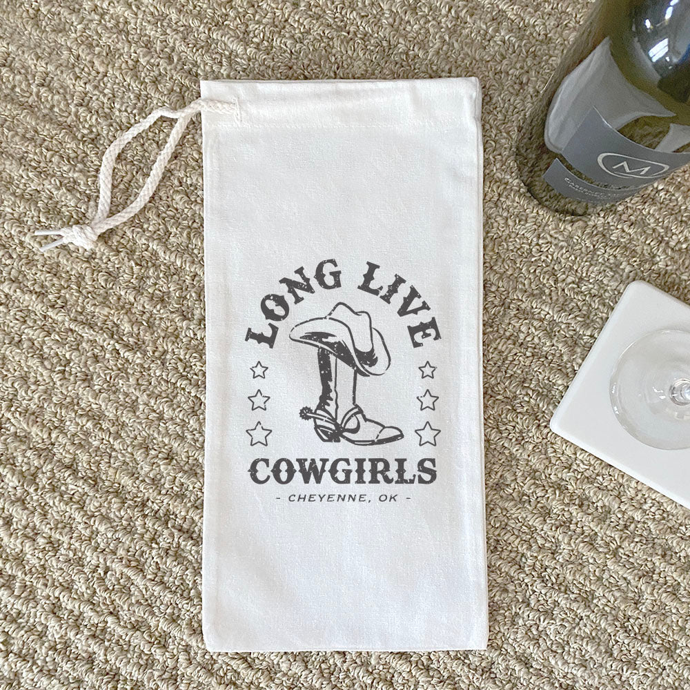 Long Live Cowgirls w/ City, State - Custom Canvas Wine Bag