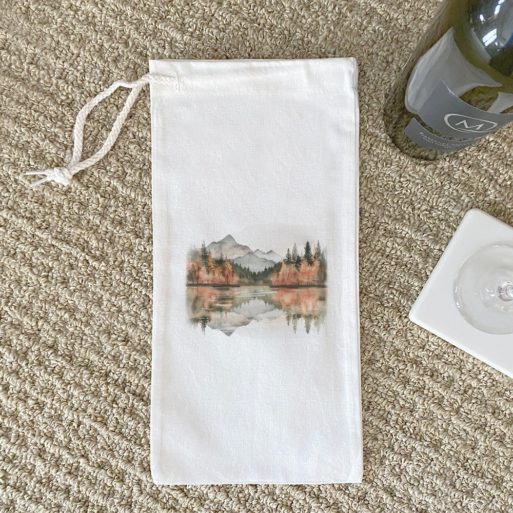 Fall Mountain Lake Scene - Customizable Canvas Wine Bag