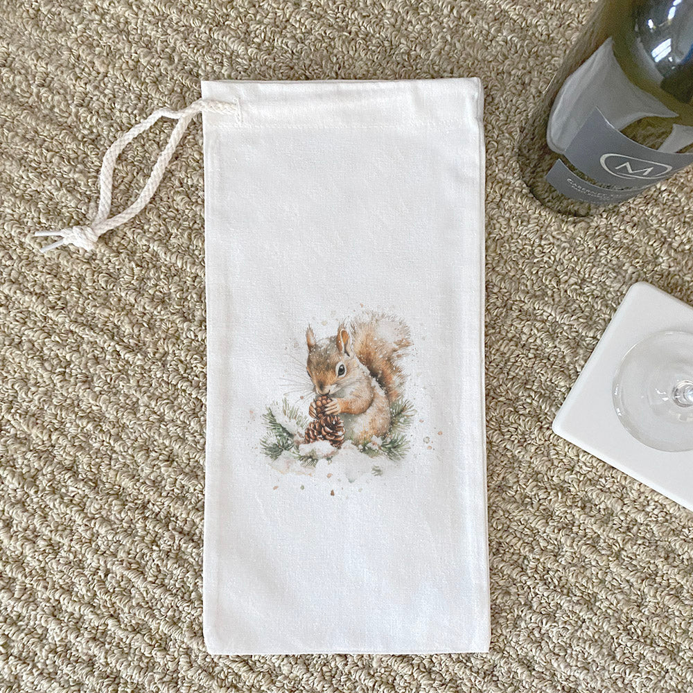 Pinecone Squirrel - Customizable Canvas Wine Bag