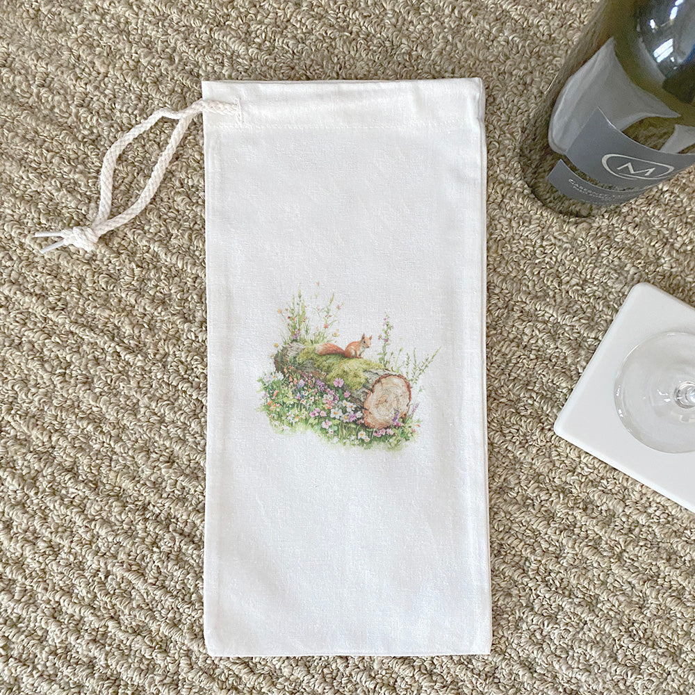 Red Squirrel on Log - Spring Canvas Wine Bag