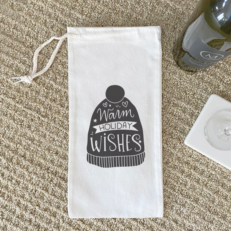 Warm Holiday Wishes - Canvas Wine Bag