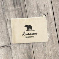 Bear Silhouette w/ City, State - Custom Canvas Zipper Pouch