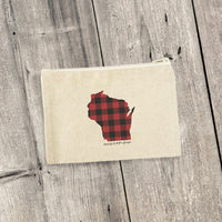 Red Plaid State - Custom Canvas Zipper Pouch