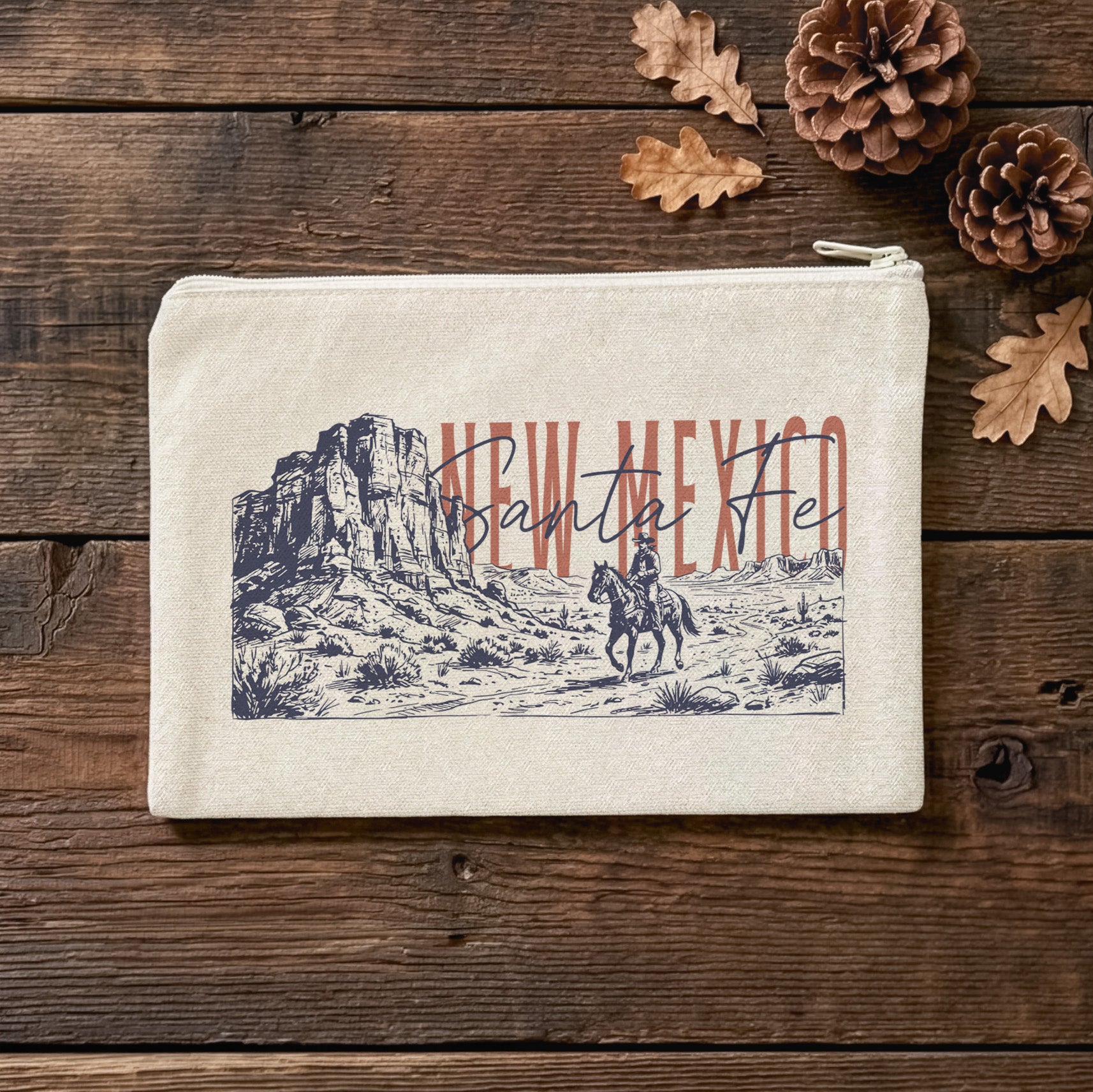 Sketched Cowboy Riding Horse - Custom Canvas Zipper Pouch