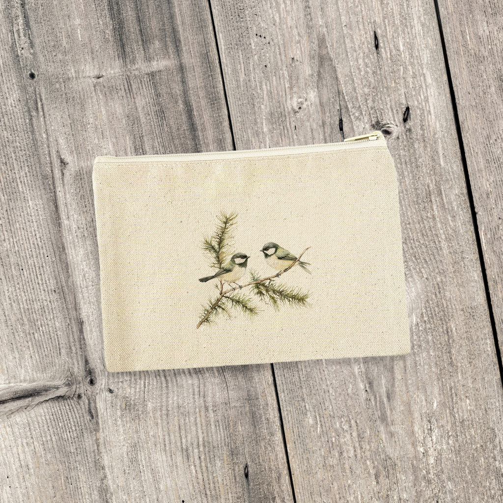 Chickadee Pair - Spring Canvas Zipper Pouch