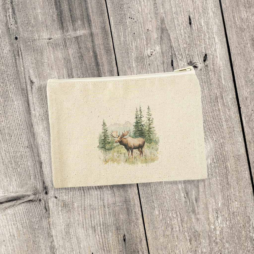 Moose Scene - Spring Canvas Zipper Pouch
