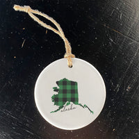 Green Plaid State - Ornament