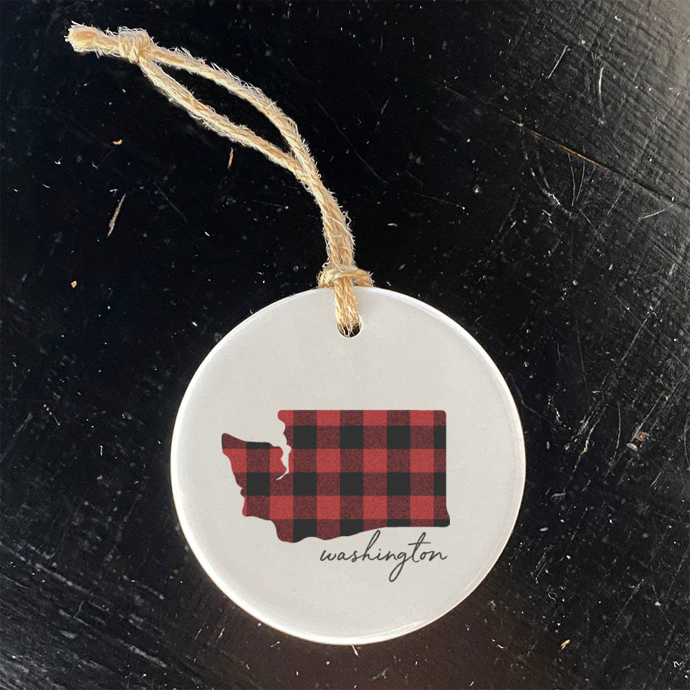Red Plaid State - Custom Ornament