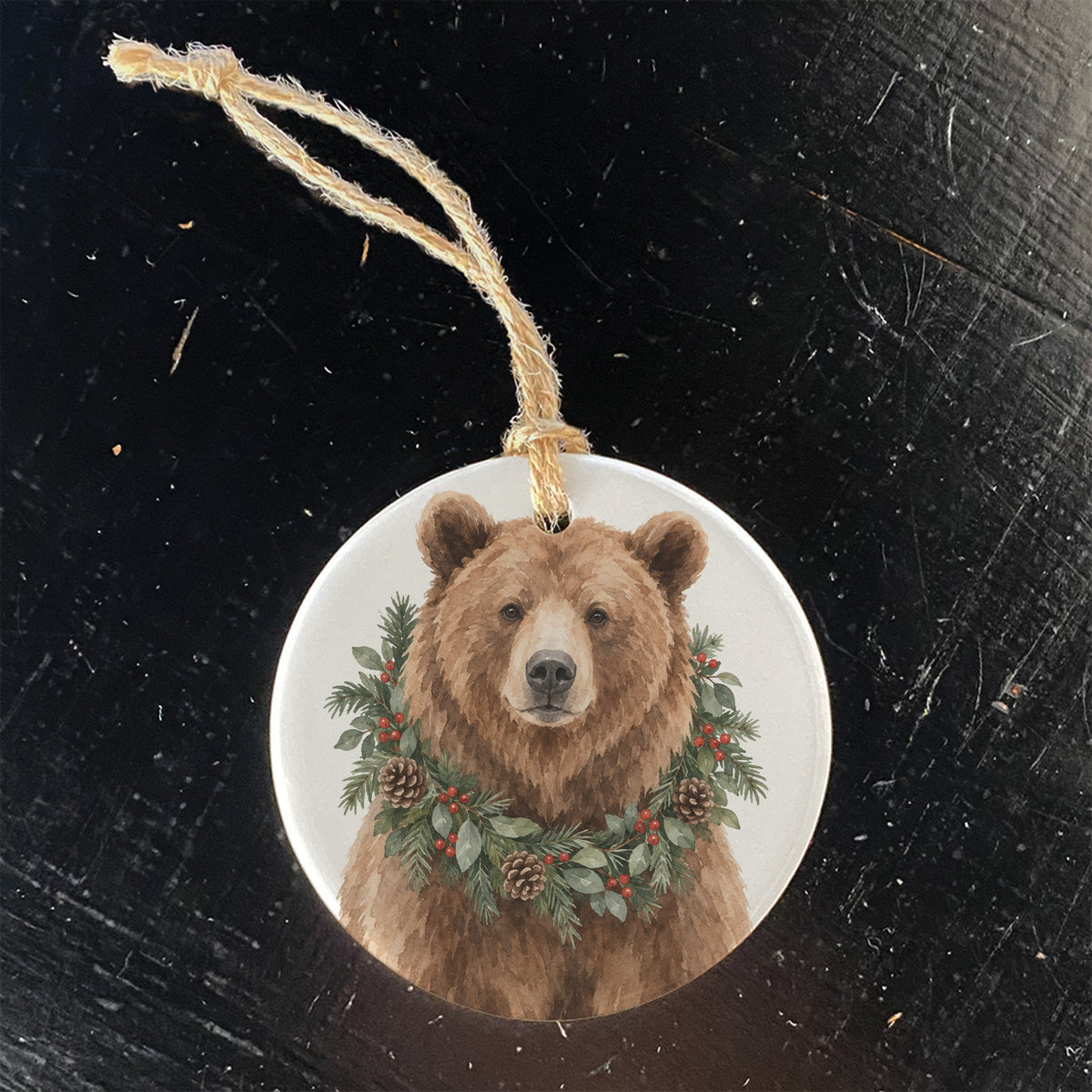 Bear with Holiday Wreath - Ornament