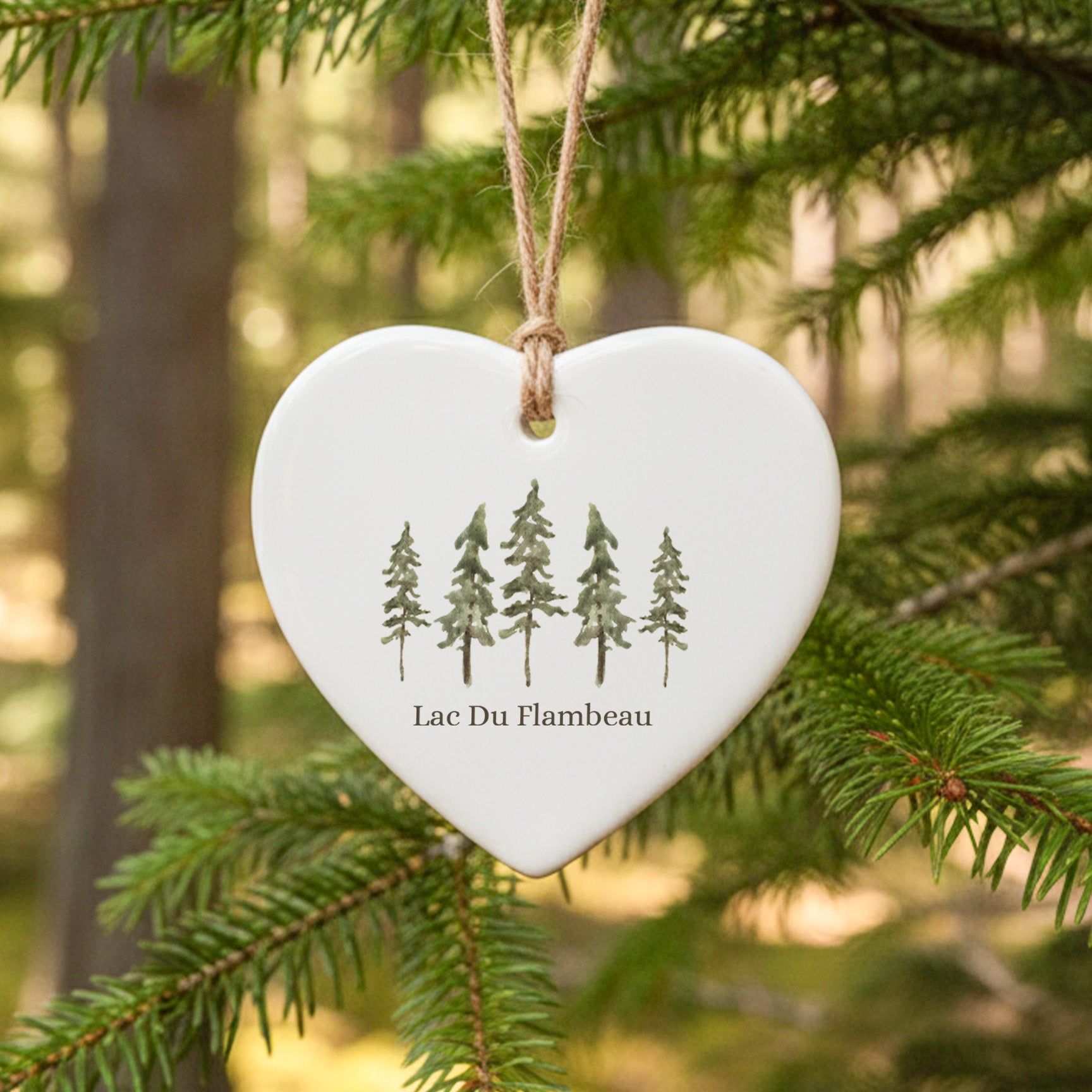 Watercolor Pines - Custom Heart Shaped Ornament