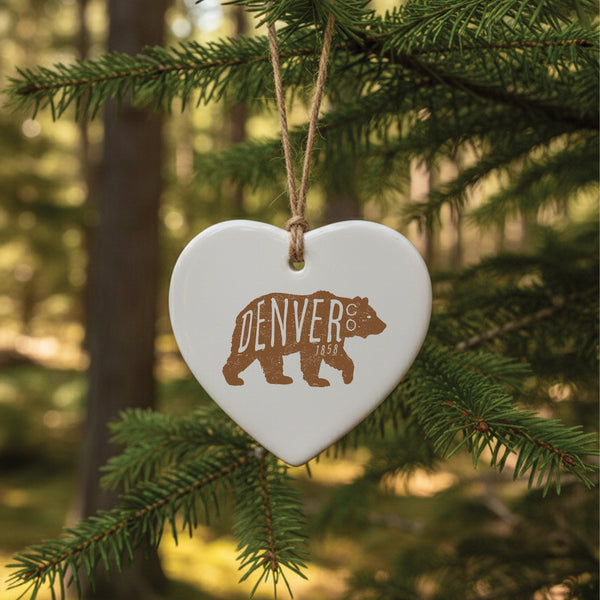 Vintage Bear Logomark - Custom Heart Shaped Ornament