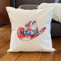 Patriotic Cowboy Hat - Square Canvas Pillow