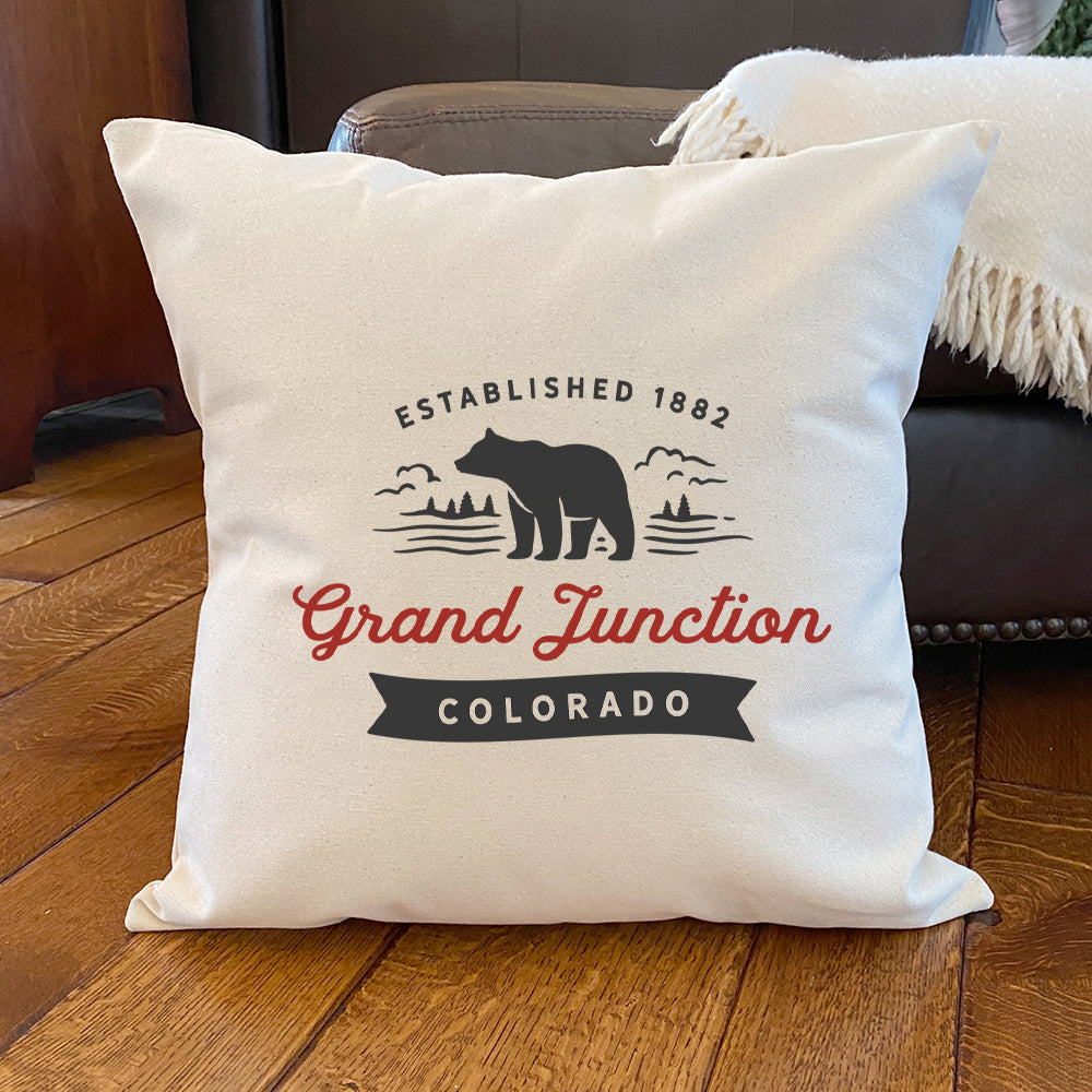 Bear Scene w/ City, State - Custom Square Canvas Pillow