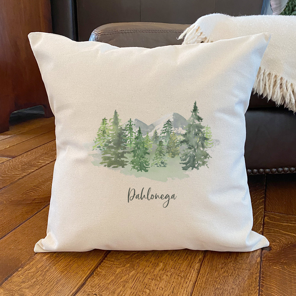 Watercolor Mountain Scene - Custom Square Canvas Pillow