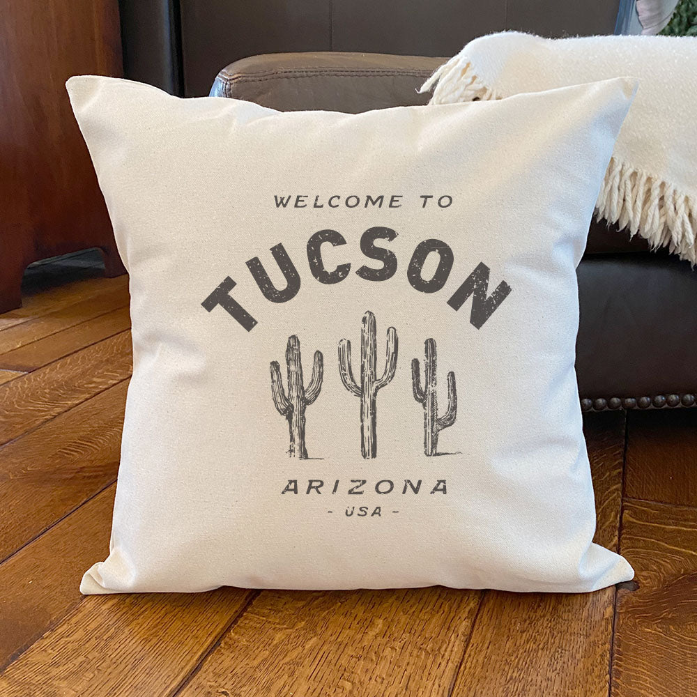 Saguaro Cactus w/ City, State - Custom Square Canvas Pillow