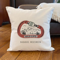 Wild Life Carabiner w/ City, State - Square Canvas Pillow