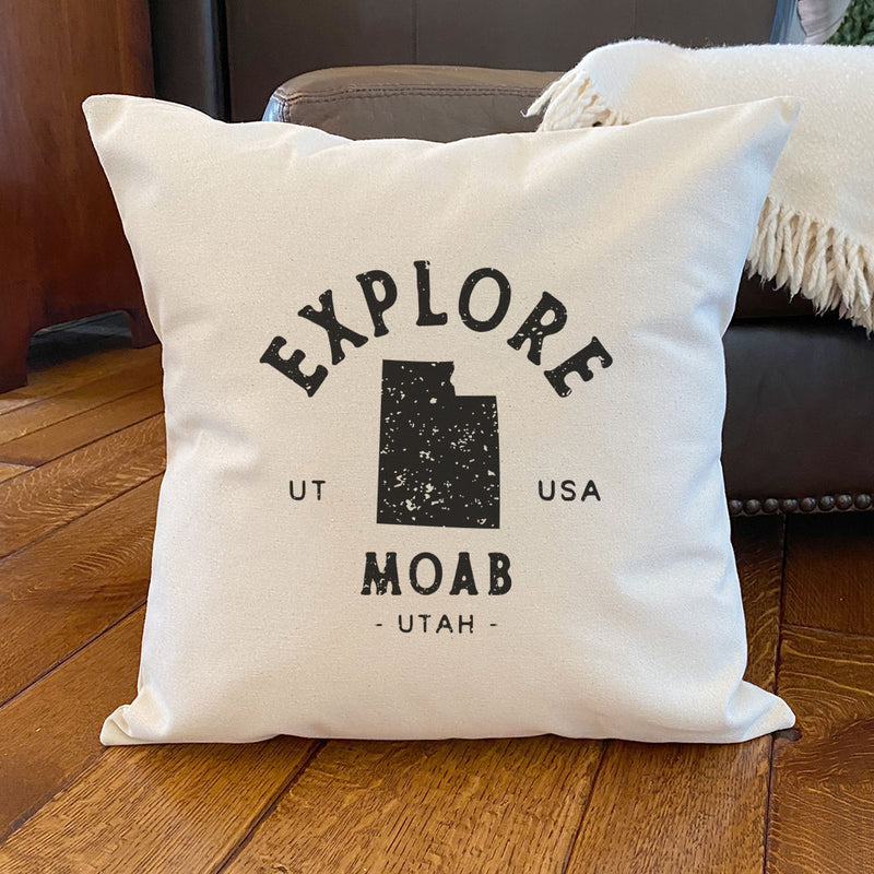 Explore State w/ City, State - Square Canvas Pillow