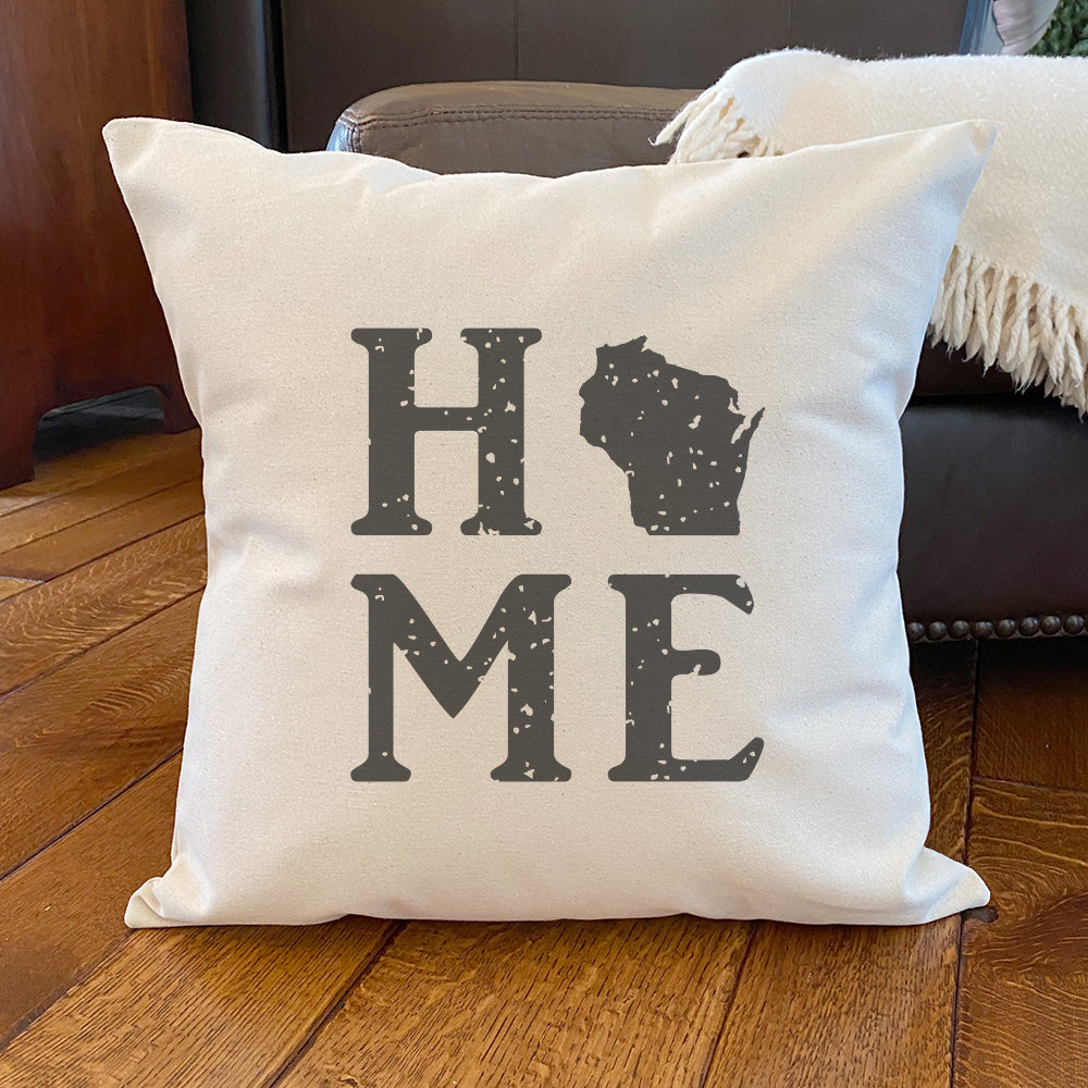 Distressed Home w/ State - Custom Square Canvas Pillow