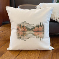 Fall Mountain Lake Scene - Customizable Square Canvas Pillow
