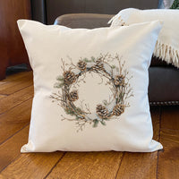 Rustic Pinecone Wreath - Winter Customizable Square Canvas Pillow