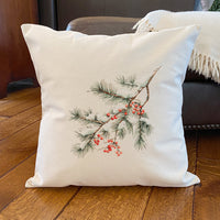 Rustic Frosted Pine and Berry - Customizable Square Canvas Pillow