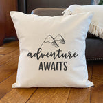 Adventure Awaits (Mountains) - Square Canvas Pillow