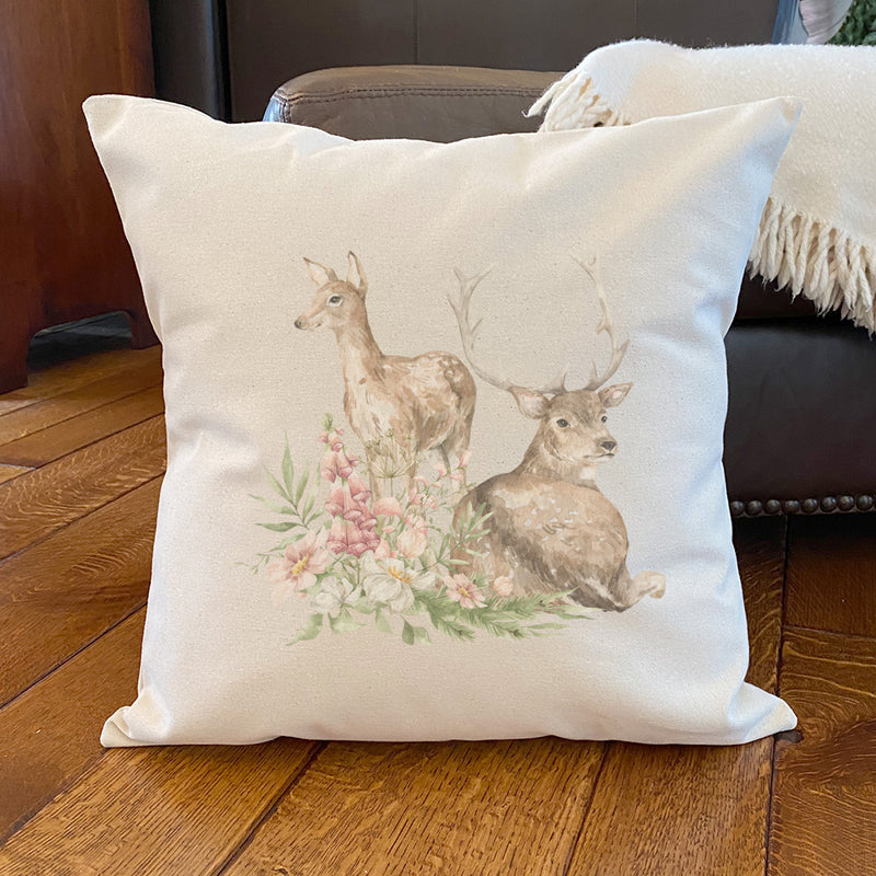 Floral Deer - Square Canvas Pillow