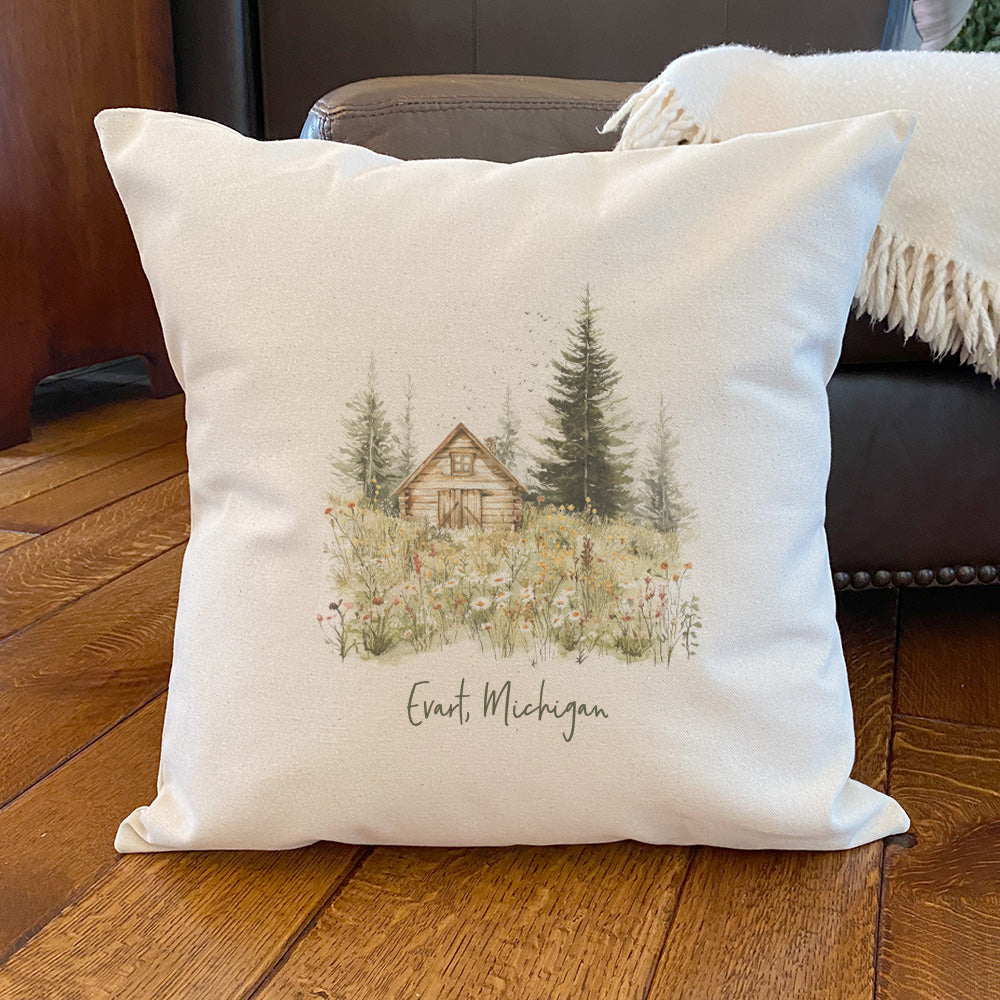 Spring Cabin - Custom Square Canvas Pillow