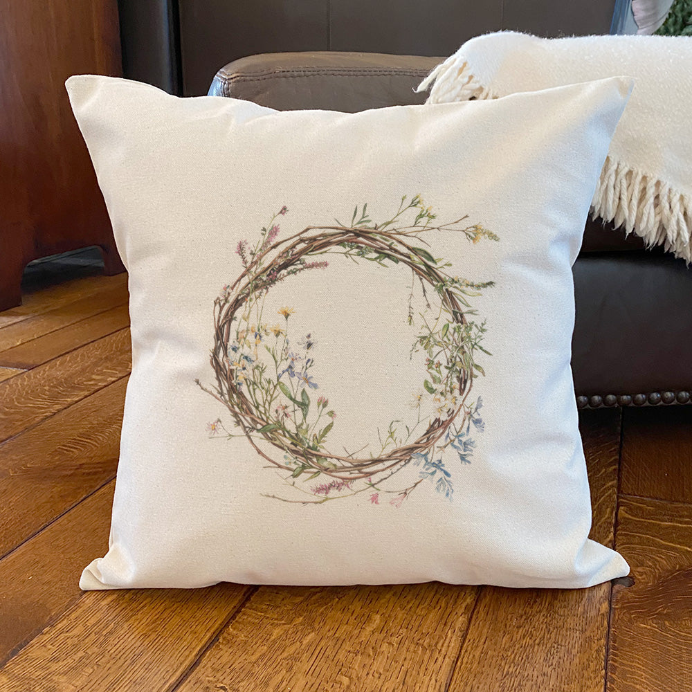 Wildflower Wreath - Spring Square Canvas Pillow