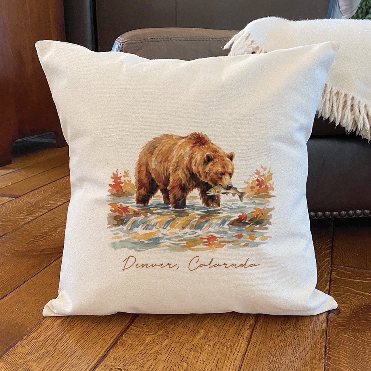 Bear River Scene - Custom Square Canvas Pillow