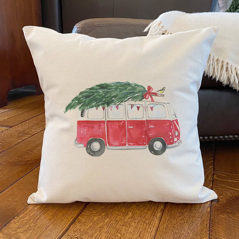 Vintage Van with Tree - Square Canvas Pillow