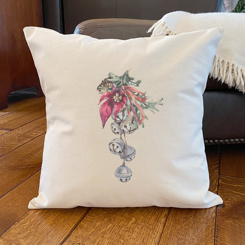 Poinsettia Bells - Square Canvas Pillow