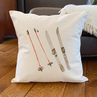 Watercolor Skis - Square Canvas Pillow